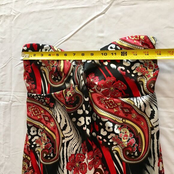 MOA MOA Womens Large Red Black Stretch Ruffled Empire Waist Sleeveless Dress - Picture 6 of 12